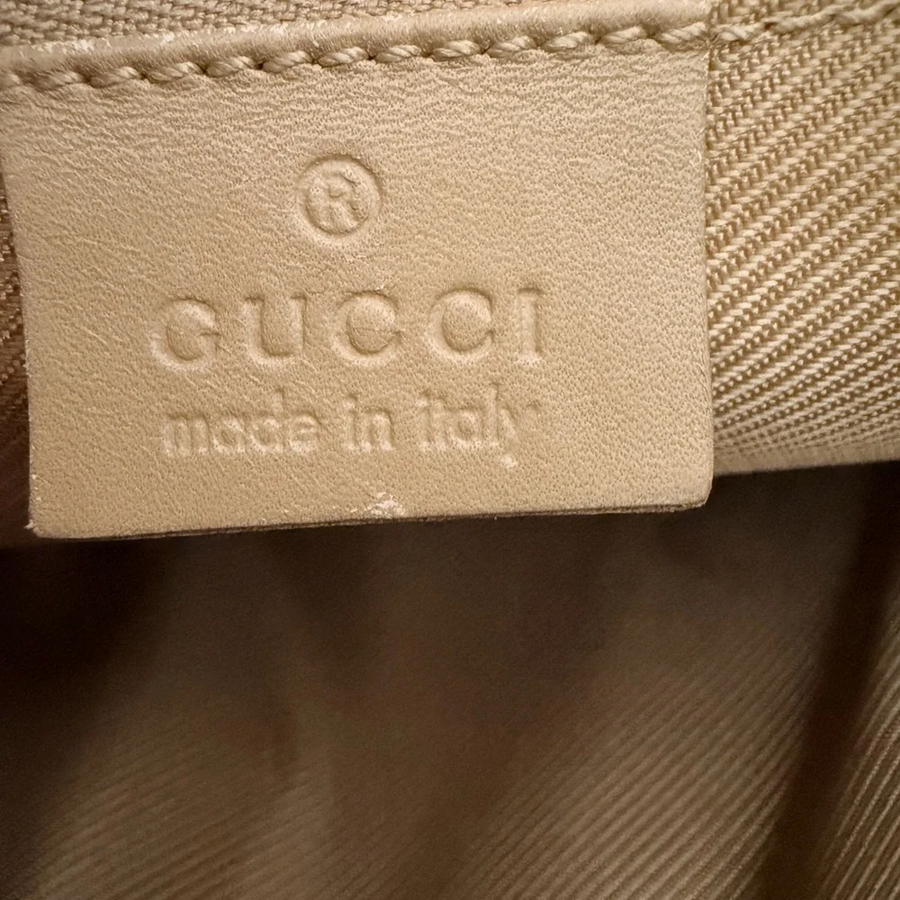 Gucci Tan Monogram Suede Shoulder Bag with Gold Hardware - Picture 16 of 16